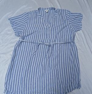 H&M Linen Blend Short Sleeve Striped Maternity Shirt Dress Summer Casual Comfort